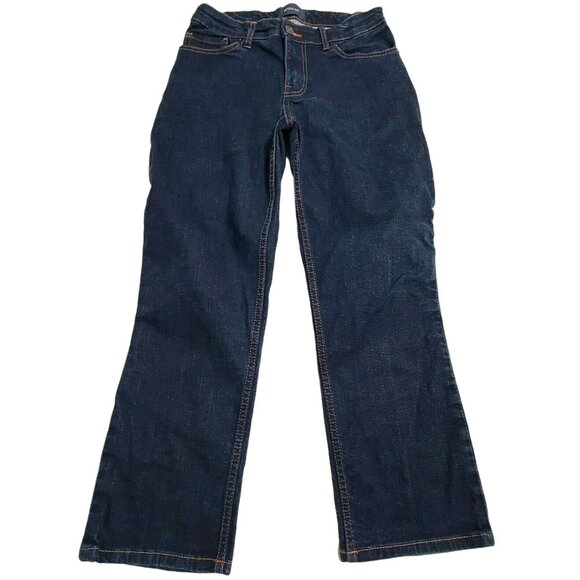 MTailor Jeans Women Waist 28 Dark Wash Blue Denim Bootcut Cropped Stretch Casual - Picture 1 of 12